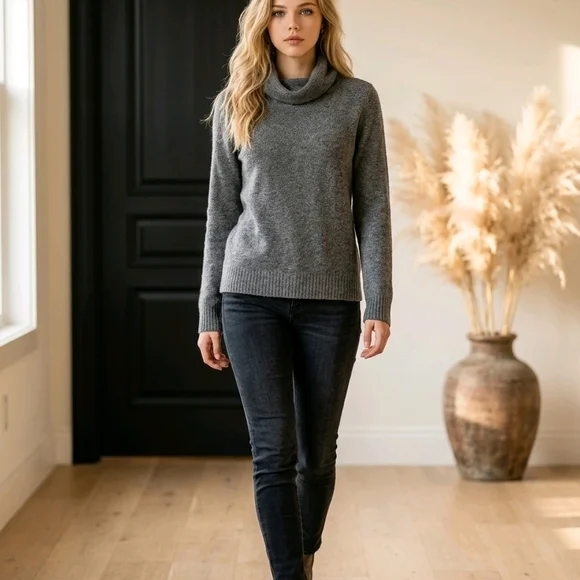 Repeat Cashmere Silver Edition 100% Cashmere Cowl Neck Sweater Gray M - Picture 2 of 7